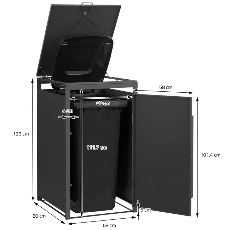 Mülltonnenbox 1er bis 240 Liter 68x80x120 cm aus Stahl in Anthrazit-Holzoptik ML-Design-ECD Germany Discount