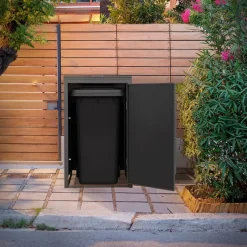 Mülltonnenbox 1er bis 240 Liter 68x80x120 cm aus Stahl in Anthrazit-Holzoptik ML-Design-ECD Germany Discount