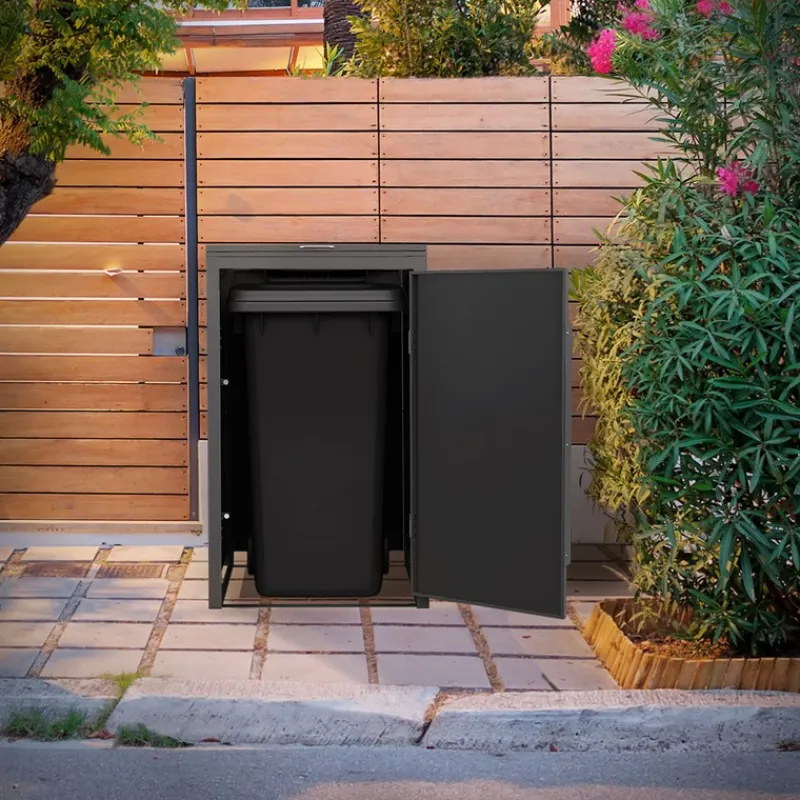 Mülltonnenbox 1er bis 240 Liter 68x80x120 cm aus Stahl in Anthrazit-Holzoptik ML-Design-ECD Germany Discount