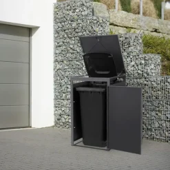 Mülltonnenbox 1er bis 240 Liter 68x80x120 cm aus Stahl in Anthrazit-Holzoptik ML-Design-ECD Germany Discount