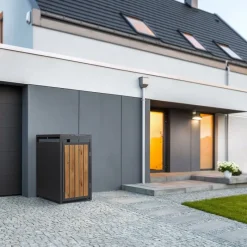 Mülltonnenbox 1er bis 240 Liter 68x80x120 cm aus Stahl in Anthrazit-Holzoptik ML-Design-ECD Germany Discount