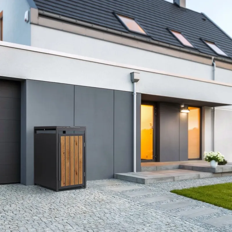 Mülltonnenbox 1er bis 240 Liter 68x80x120 cm aus Stahl in Anthrazit-Holzoptik ML-Design-ECD Germany Discount