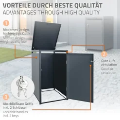 Mülltonnenbox 1er bis 240 Liter 68x80x116,3 cm aus Stahl in Anthrazit ML-Design-ECD Germany Best