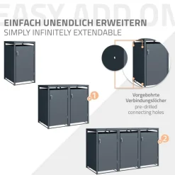 Mülltonnenbox 1er bis 240 Liter 68x80x116,3 cm aus Stahl in Anthrazit ML-Design-ECD Germany Best