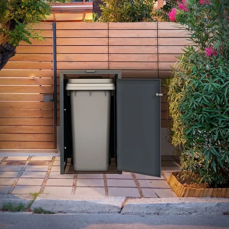 Mülltonnenbox 1er bis 240 Liter 68x80x116,3 cm aus Stahl in Anthrazit ML-Design-ECD Germany Best