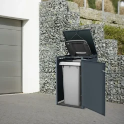 Mülltonnenbox 1er bis 240 Liter 68x80x116,3 cm aus Stahl in Anthrazit ML-Design-ECD Germany Best