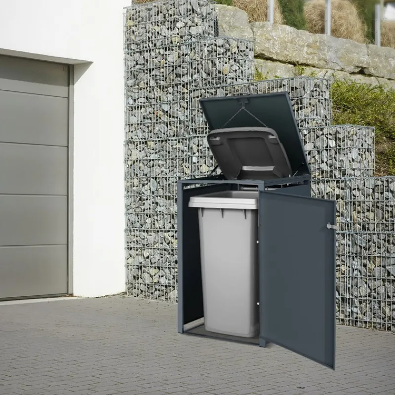 Mülltonnenbox 1er bis 240 Liter 68x80x116,3 cm aus Stahl in Anthrazit ML-Design-ECD Germany Best