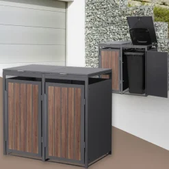 Mülltonnenbox 2er bis 240 Liter 132x80x120 cm aus Stahl in Anthrazit-Eiche dunkel ML-Design-ECD Germany Outlet