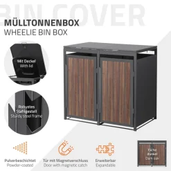 Mülltonnenbox 2er bis 240 Liter 132x80x120 cm aus Stahl in Anthrazit-Eiche dunkel ML-Design-ECD Germany Outlet