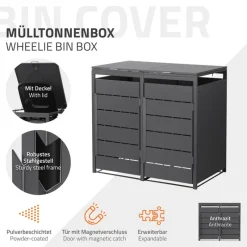 Mülltonnenbox 2er bis 240 Liter 132x80x124 cm aus Stahl in Anthrazit ML-Design-ECD Germany Clearance
