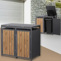Mülltonnenbox 2er bis 240 Liter 132x80x120 cm aus Stahl in Anthrazit-Holzoptik ML-Design-ECD Germany Online