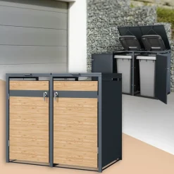 Mülltonnenbox 2er bis 240L 132x80x116,3 cm aus Stahl in Lärchenoptik ML-Design-ECD Germany