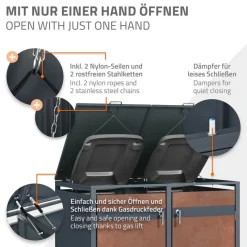 Mülltonnenbox 4er bis 240L 264x80x116,3 cm aus Stahl in Rostoptik ML-Design-ECD Germany Outlet