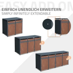 Mülltonnenbox 4er bis 240L 264x80x116,3 cm aus Stahl in Rostoptik ML-Design-ECD Germany Outlet