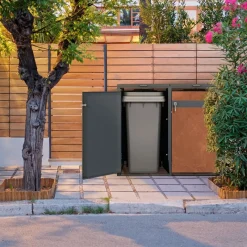 Mülltonnenbox 4er bis 240L 264x80x116,3 cm aus Stahl in Rostoptik ML-Design-ECD Germany Outlet