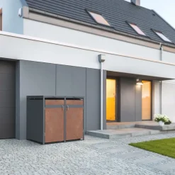 Mülltonnenbox 4er bis 240L 264x80x116,3 cm aus Stahl in Rostoptik ML-Design-ECD Germany Outlet