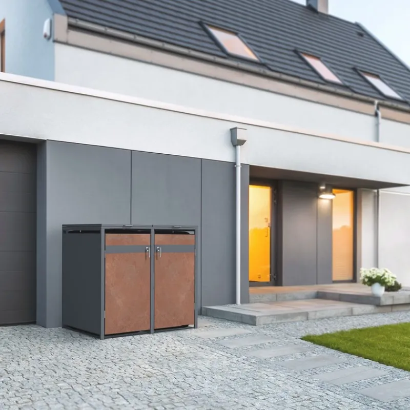 Mülltonnenbox 4er bis 240L 264x80x116,3 cm aus Stahl in Rostoptik ML-Design-ECD Germany Outlet