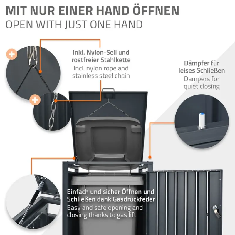 Mülltonnenbox 1er bis 240L 68x80x116,3 cm aus Stahl in Lärchenoptik ML-Design-ECD Germany Clearance