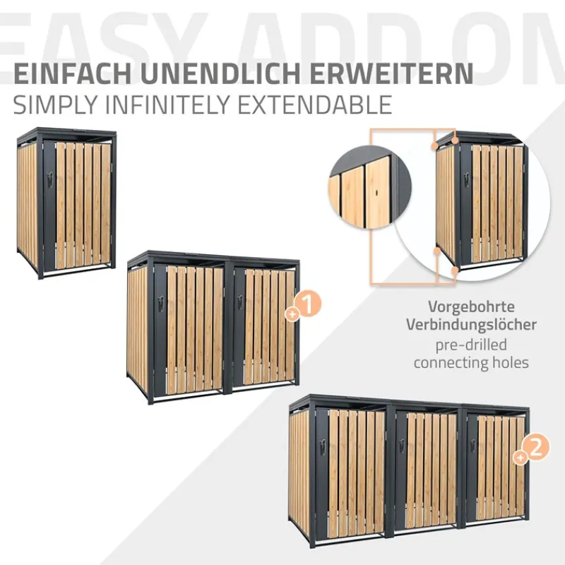 Mülltonnenbox 1er bis 240L 68x80x116,3 cm aus Stahl in Lärchenoptik ML-Design-ECD Germany Clearance