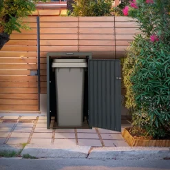 Mülltonnenbox 1er bis 240L 68x80x116,3 cm aus Stahl in Lärchenoptik ML-Design-ECD Germany Clearance