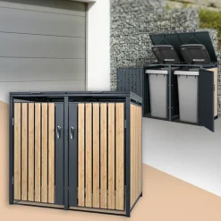 Mülltonnenbox 2er bis 240L 132x80x116,3 cm aus Stahl in Lärchenoptik ML-Design-ECD Germany New