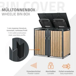 Mülltonnenbox 2er bis 240L 132x80x116,3 cm aus Stahl in Lärchenoptik ML-Design-ECD Germany New
