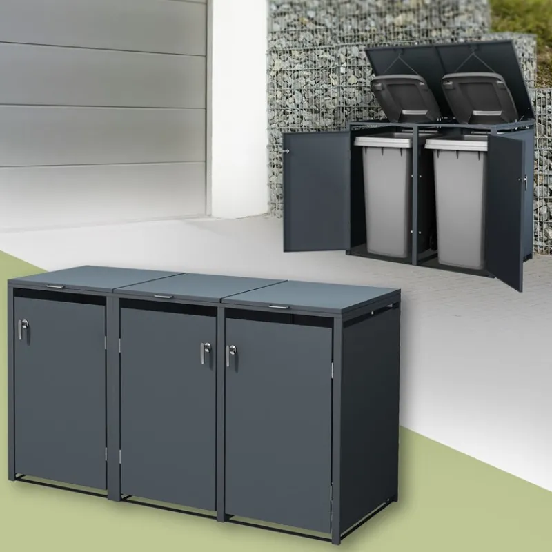 Mülltonnenbox 3er bis 240L 200x80x116,3 cm aus Stahl in Anthrazit ML-Design-ECD Germany Sale