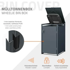 Mülltonnenbox 3er bis 240L 200x80x116,3 cm aus Stahl in Anthrazit ML-Design-ECD Germany Sale