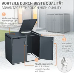 Mülltonnenbox 3er bis 240L 200x80x116,3 cm aus Stahl in Anthrazit ML-Design-ECD Germany Sale