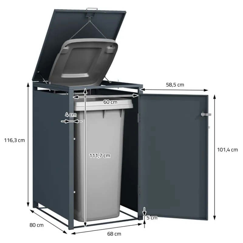 Mülltonnenbox 3er bis 240L 200x80x116,3 cm aus Stahl in Anthrazit ML-Design-ECD Germany Sale