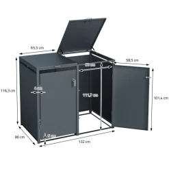 Mülltonnenbox 3er bis 240L 200x80x116,3 cm aus Stahl in Anthrazit ML-Design-ECD Germany Sale