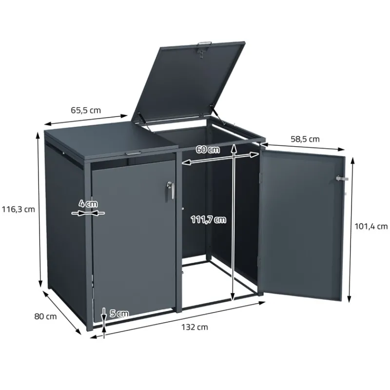 Mülltonnenbox 3er bis 240L 200x80x116,3 cm aus Stahl in Anthrazit ML-Design-ECD Germany Sale