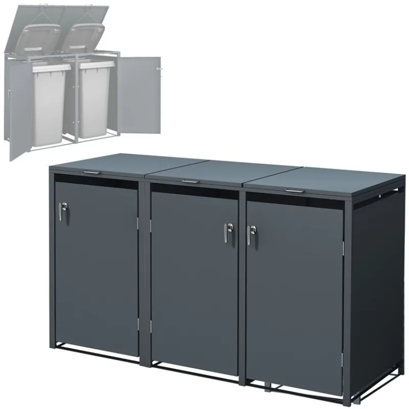 Mülltonnenbox 3er bis 240L 200x80x116,3 cm aus Stahl in Anthrazit ML-Design-ECD Germany Sale