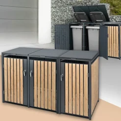 Mülltonnenbox 3er bis 240L 200x80x116,3 cm aus Stahl in Lärchenoptik ML-Design-ECD Germany Sale