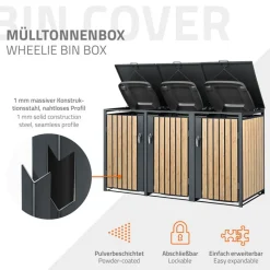 Mülltonnenbox 3er bis 240L 200x80x116,3 cm aus Stahl in Lärchenoptik ML-Design-ECD Germany Sale