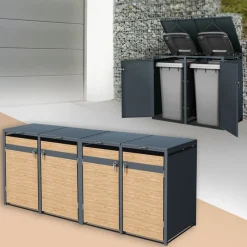 Mülltonnenbox 4er bis 240L 264x80x116,3 cm aus Stahl in Lärchenoptik ML-Design-ECD Germany Sale