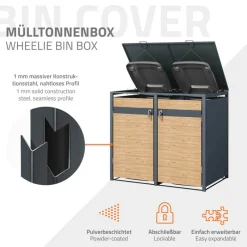 Mülltonnenbox 4er bis 240L 264x80x116,3 cm aus Stahl in Lärchenoptik ML-Design-ECD Germany Sale