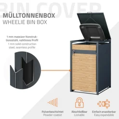 Mülltonnenbox 3er bis 240L 200x80x116,3 cm aus Stahl in Lärchenoptik ML-Design-ECD Germany Discount