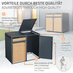Mülltonnenbox 3er bis 240L 200x80x116,3 cm aus Stahl in Lärchenoptik ML-Design-ECD Germany Discount