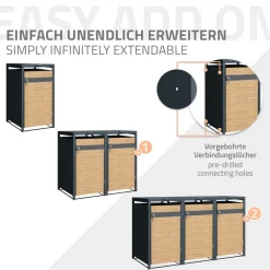 Mülltonnenbox 3er bis 240L 200x80x116,3 cm aus Stahl in Lärchenoptik ML-Design-ECD Germany Discount