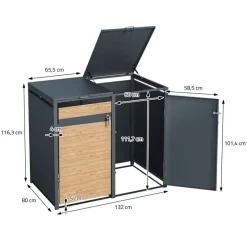 Mülltonnenbox 3er bis 240L 200x80x116,3 cm aus Stahl in Lärchenoptik ML-Design-ECD Germany Discount