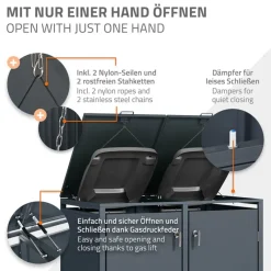Mülltonnenbox 4er bis 240L 264x80x116,3 cm aus Stahl in Anthrazit ML-Design-ECD Germany Hot