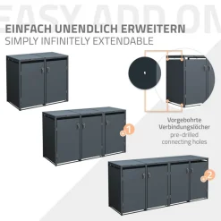 Mülltonnenbox 4er bis 240L 264x80x116,3 cm aus Stahl in Anthrazit ML-Design-ECD Germany Hot