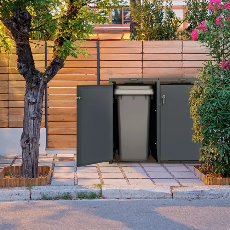 Mülltonnenbox 4er bis 240L 264x80x116,3 cm aus Stahl in Anthrazit ML-Design-ECD Germany Hot