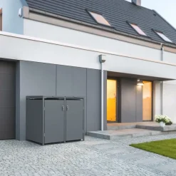 Mülltonnenbox 4er bis 240L 264x80x116,3 cm aus Stahl in Anthrazit ML-Design-ECD Germany Hot