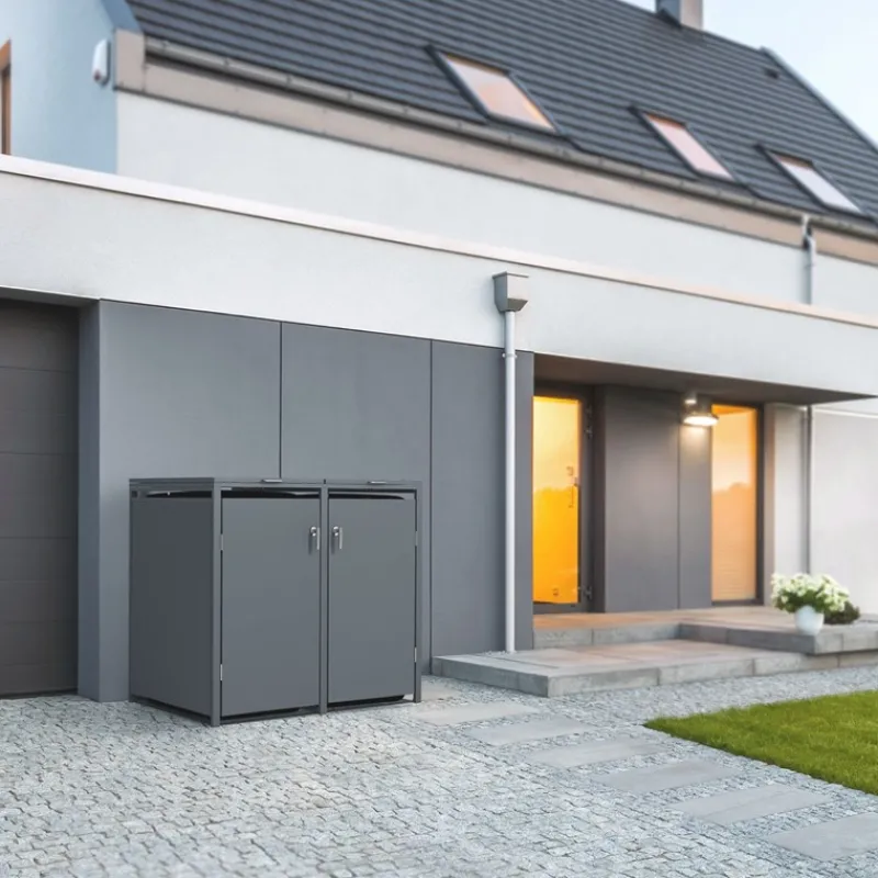 Mülltonnenbox 4er bis 240L 264x80x116,3 cm aus Stahl in Anthrazit ML-Design-ECD Germany Hot