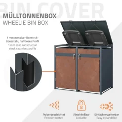 Mülltonnenbox 2er bis 240L 132x80x116,3 cm aus Stahl in Rostoptik ML-Design-ECD Germany Clearance