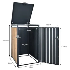 Mülltonnenbox 3er bis 240L 200x80x116,3 cm aus Stahl in Eichenoptik ML-Design-ECD Germany Clearance