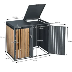 Mülltonnenbox 3er bis 240L 200x80x116,3 cm aus Stahl in Eichenoptik ML-Design-ECD Germany Clearance