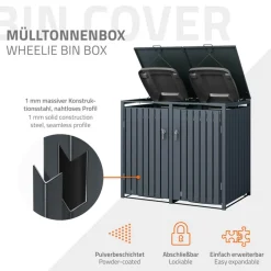 Mülltonnenbox 2er bis 240L 132x80x116,3 cm aus Stahl in Anthrazit ML-Design-ECD Germany New